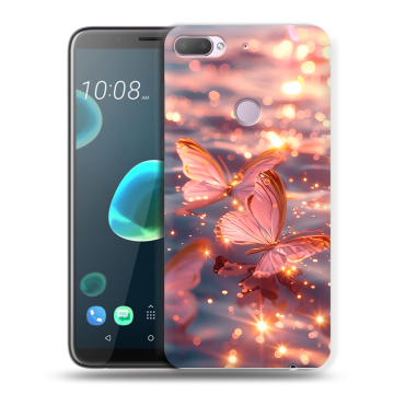 Силиконовый чехол на HTC Desire 12 Plus с принтом бабочки розовые