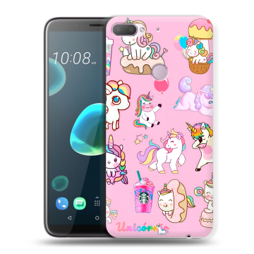 Силиконовый чехол на HTC Desire 12 Plus с принтом розовые единороги Силиконовый чехол на HTC Desire 12 Plus с принтом розовые единороги