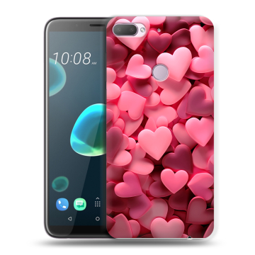 Силиконовый чехол на HTC Desire 12 Plus с принтом розовые сердечки Силиконовый чехол на HTC Desire 12 Plus с принтом розовые сердечки