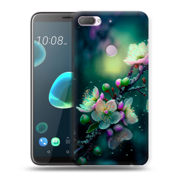 Силиконовый чехол на HTC Desire 12 Plus с принтом Цветы и мрамор