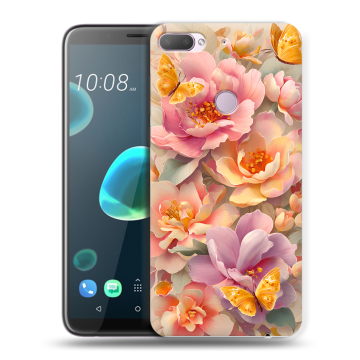 Силиконовый чехол на HTC Desire 12 Plus с принтом Цветы и бабочки