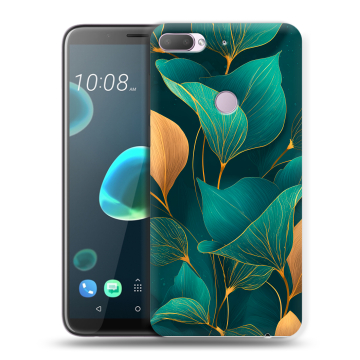 Силиконовый чехол на HTC Desire 12 Plus с принтом Листья и золото