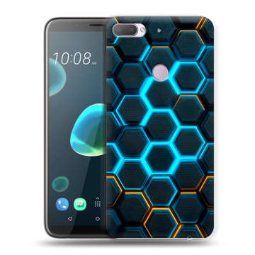 Силиконовый чехол на HTC Desire 12 Plus с принтом Неоновые соты