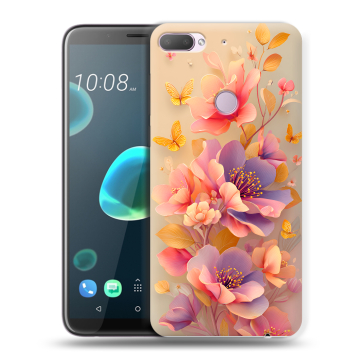 Силиконовый чехол на HTC Desire 12 Plus с принтом Цветы и бабочки