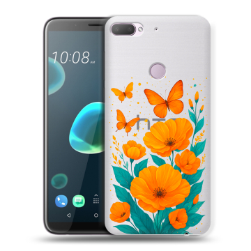 Силиконовый чехол на HTC Desire 12 Plus с принтом цветы бабочки