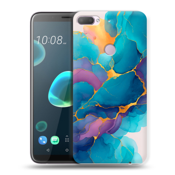 Силиконовый чехол на HTC Desire 12 Plus с принтом Мрамор блестки