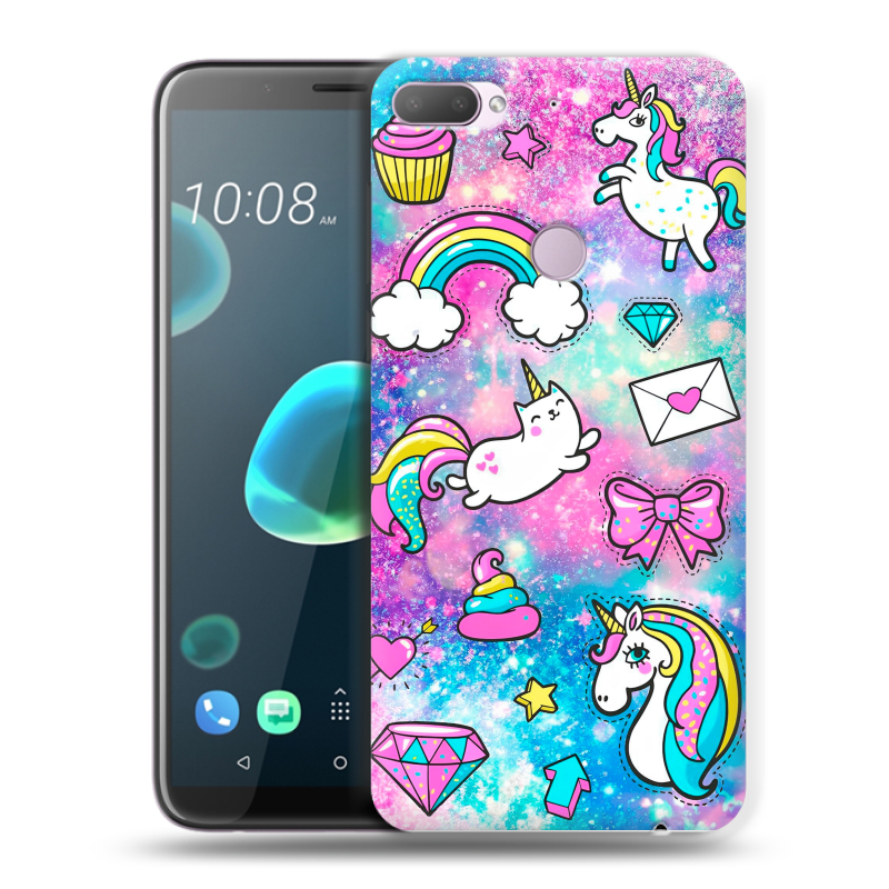Пластиковый чехол на HTC Desire 12 Plus с принтом Единороги Пластиковый чехол на HTC Desire 12 Plus с принтом Единороги