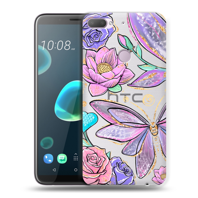 Силиконовый чехол на HTC Desire 12 Plus с принтом Бабочки и цветы Силиконовый чехол на HTC Desire 12 Plus с принтом Бабочки и цветы