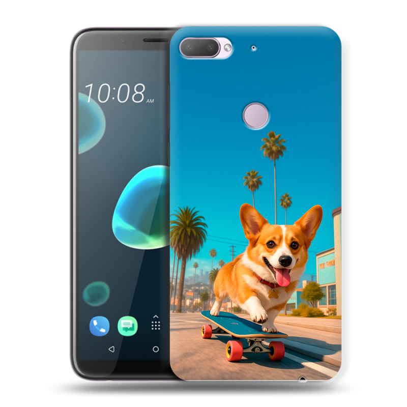 Пластиковый чехол на HTC Desire 12 Plus с принтом Корги на скейте Пластиковый чехол на HTC Desire 12 Plus с принтом Корги на скейте