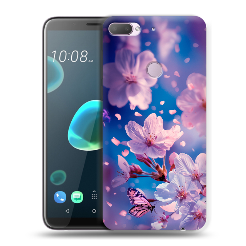 Пластиковый чехол на HTC Desire 12 Plus с принтом цветы бабочки Пластиковый чехол на HTC Desire 12 Plus с принтом цветы бабочки