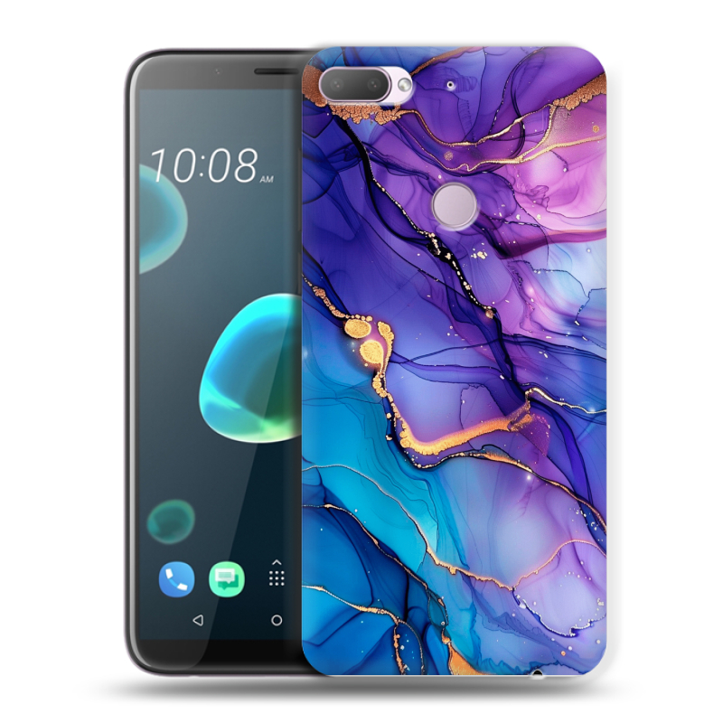 Силиконовый чехол на HTC Desire 12 Plus с принтом синий мрамор Силиконовый чехол на HTC Desire 12 Plus с принтом синий мрамор