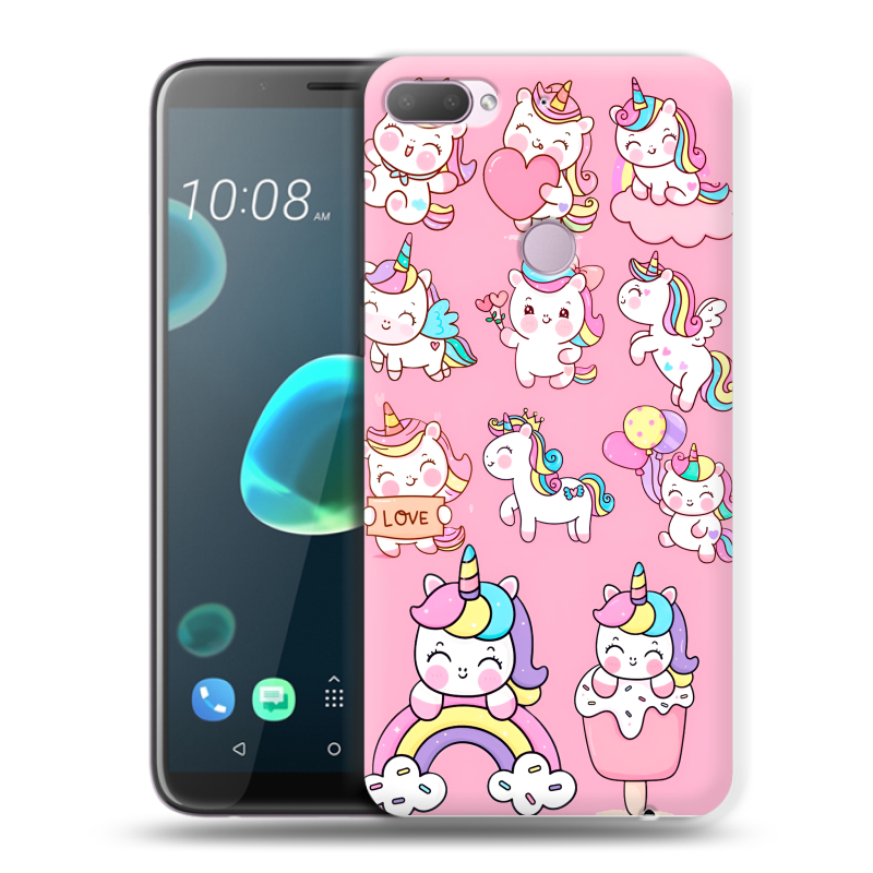 Пластиковый чехол на HTC Desire 12 Plus с принтом Единороги и радуга Пластиковый чехол на HTC Desire 12 Plus с принтом Единороги и радуга