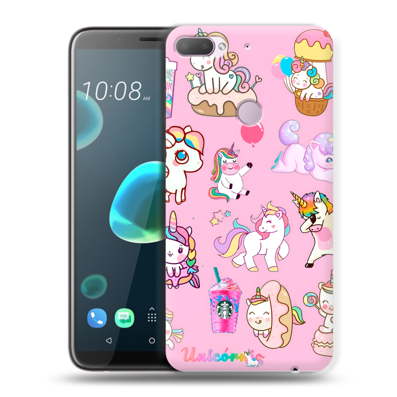 Силиконовый чехол на HTC Desire 12 Plus с принтом розовые единороги Силиконовый чехол на HTC Desire 12 Plus с принтом розовые единороги