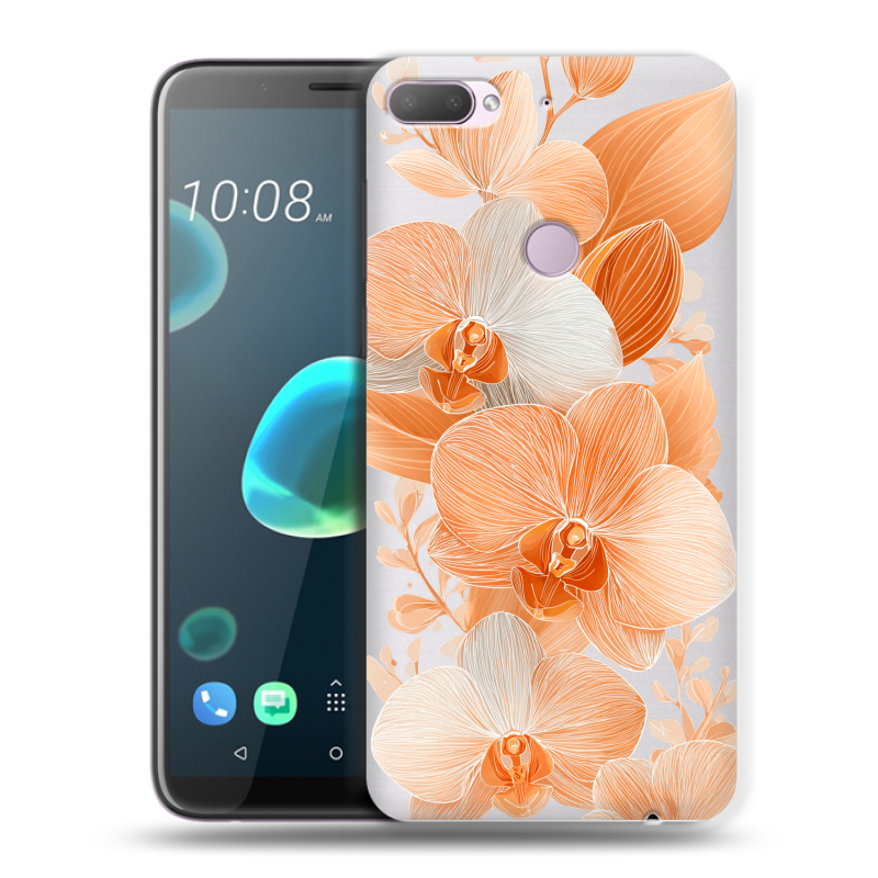 Пластиковый чехол на HTC Desire 12 Plus с принтом Бежевые цветы Пластиковый чехол на HTC Desire 12 Plus с принтом Бежевые цветы