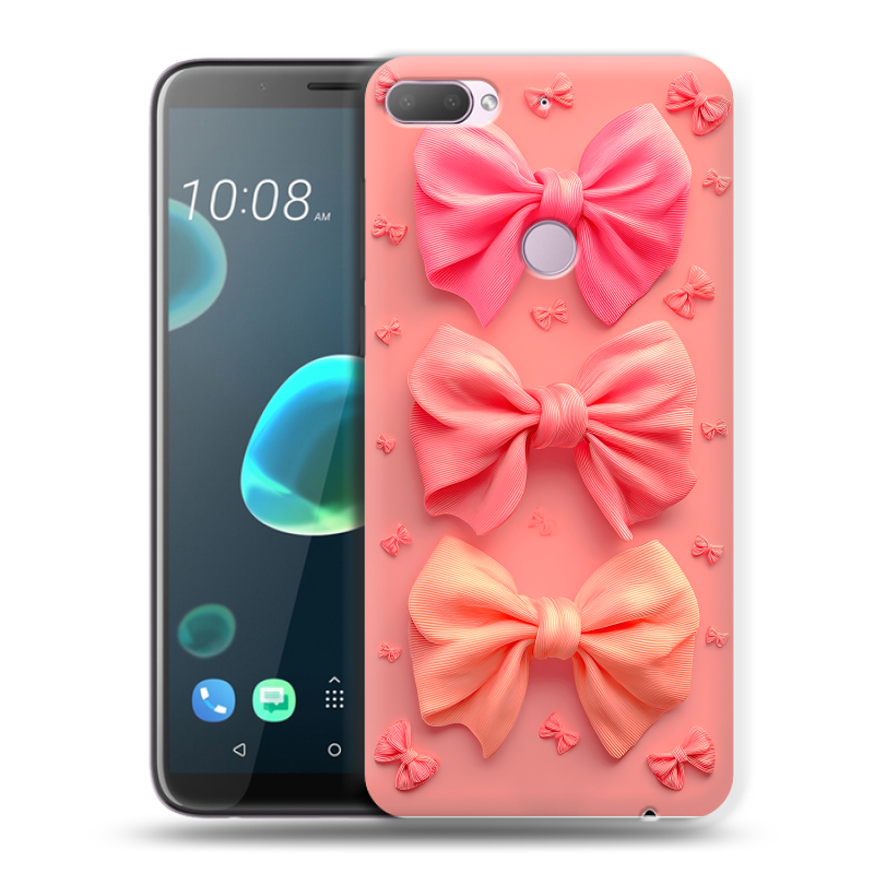 Силиконовый чехол на HTC Desire 12 Plus с принтом Розовые бантики Силиконовый чехол на HTC Desire 12 Plus с принтом Розовые бантики