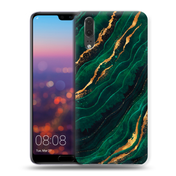 Силиконовый чехол на Huawei P20 с принтом Мрамор зеленое золото Силиконовый чехол на Huawei P20 с принтом Мрамор зеленое золото