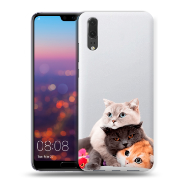 Силиконовый чехол на Huawei P20 с принтом Кошки Силиконовый чехол на Huawei P20 с принтом Кошки