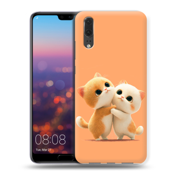 Силиконовый чехол на Huawei P20 с принтом Милые котики Силиконовый чехол на Huawei P20 с принтом Милые котики