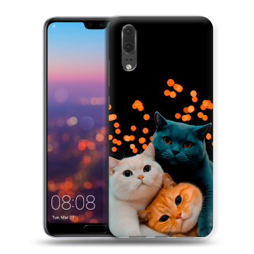 Силиконовый чехол на Huawei P20 с принтом Кошки Силиконовый чехол на Huawei P20 с принтом Кошки