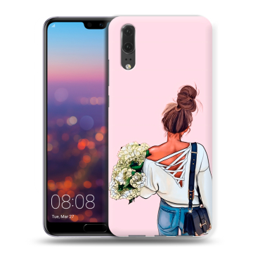 Силиконовый чехол на Huawei P20 с принтом Девушка и букет Силиконовый чехол на Huawei P20 с принтом Девушка и букет