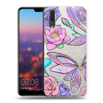 Силиконовый чехол на Huawei P20 с принтом Бабочки и цветы