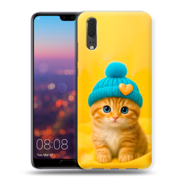 Силиконовый чехол на Huawei P20 с принтом Котенок в шапке Силиконовый чехол на Huawei P20 с принтом Котенок в шапке