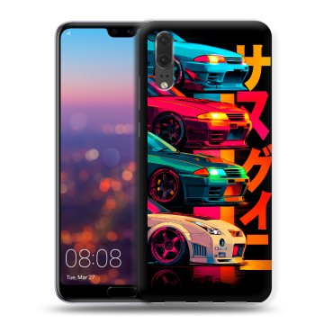 Силиконовый чехол на Huawei P20 с принтом Гоночные машины