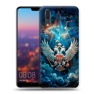 Силиконовый чехол на Huawei P20 с принтом Герб флаг России