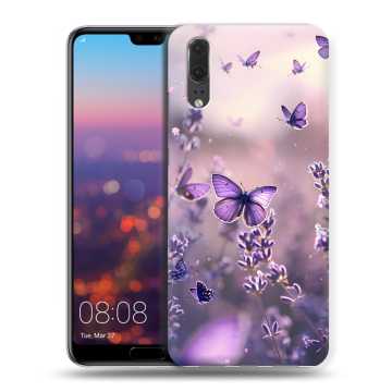 Силиконовый чехол на Huawei P20 с принтом бабочки и лаванда