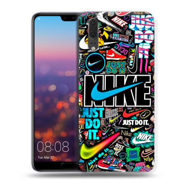 Силиконовый чехол на Huawei P20 с принтом найк nike черный