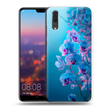 Силиконовый чехол на Huawei P20 с принтом голубые орхидеи