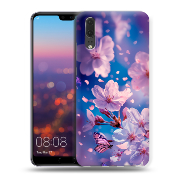 Силиконовый чехол на Huawei P20 с принтом цветы бабочки