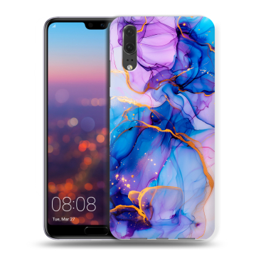 Силиконовый чехол на Huawei P20 с принтом синий мрамор