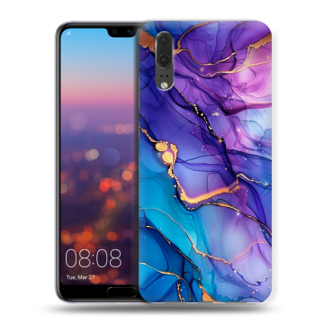 Силиконовый чехол на Huawei P20 с принтом синий мрамор