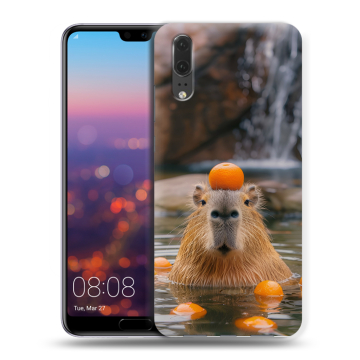 Силиконовый чехол на Huawei P20 с принтом Капибара с апельсином Силиконовый чехол на Huawei P20 с принтом Капибара с апельсином