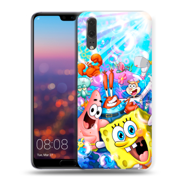 Силиконовый чехол на Huawei P20 с принтом спанчбоб спанч боб