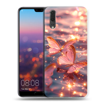 Силиконовый чехол на Huawei P20 с принтом бабочки розовые