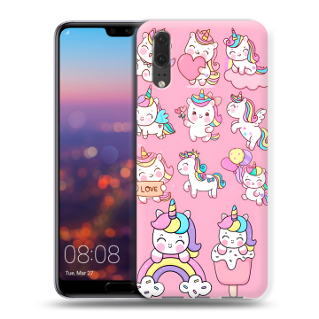 Силиконовый чехол на Huawei P20 с принтом Единороги и радуга Силиконовый чехол на Huawei P20 с принтом Единороги и радуга