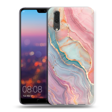 Силиконовый чехол на Huawei P20 с принтом розовый мрамор