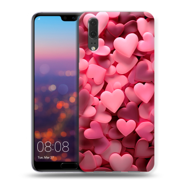 Силиконовый чехол на Huawei P20 с принтом розовые сердечки Силиконовый чехол на Huawei P20 с принтом розовые сердечки