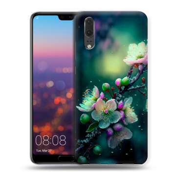 Силиконовый чехол на Huawei P20 с принтом Цветы и мрамор