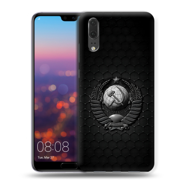 Силиконовый чехол на Huawei P20 с принтом Герб Флаг СССР