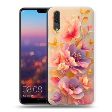 Силиконовый чехол на Huawei P20 с принтом Цветы и бабочки Силиконовый чехол на Huawei P20 с принтом Цветы и бабочки