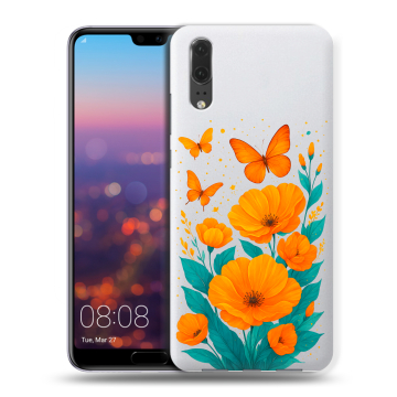 Силиконовый чехол на Huawei P20 с принтом цветы бабочки Силиконовый чехол на Huawei P20 с принтом цветы бабочки