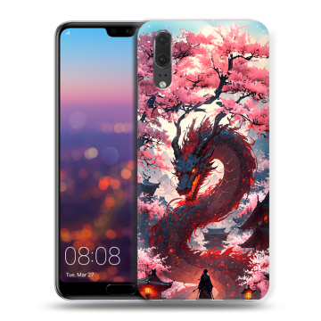 Силиконовый чехол на Huawei P20 с принтом Дракон Японский