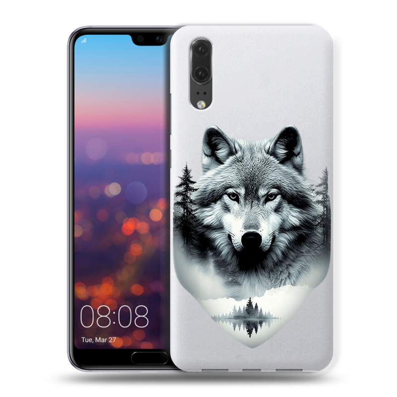 Силиконовый чехол на Huawei P20 с принтом Волк в лесу Силиконовый чехол на Huawei P20 с принтом Волк в лесу