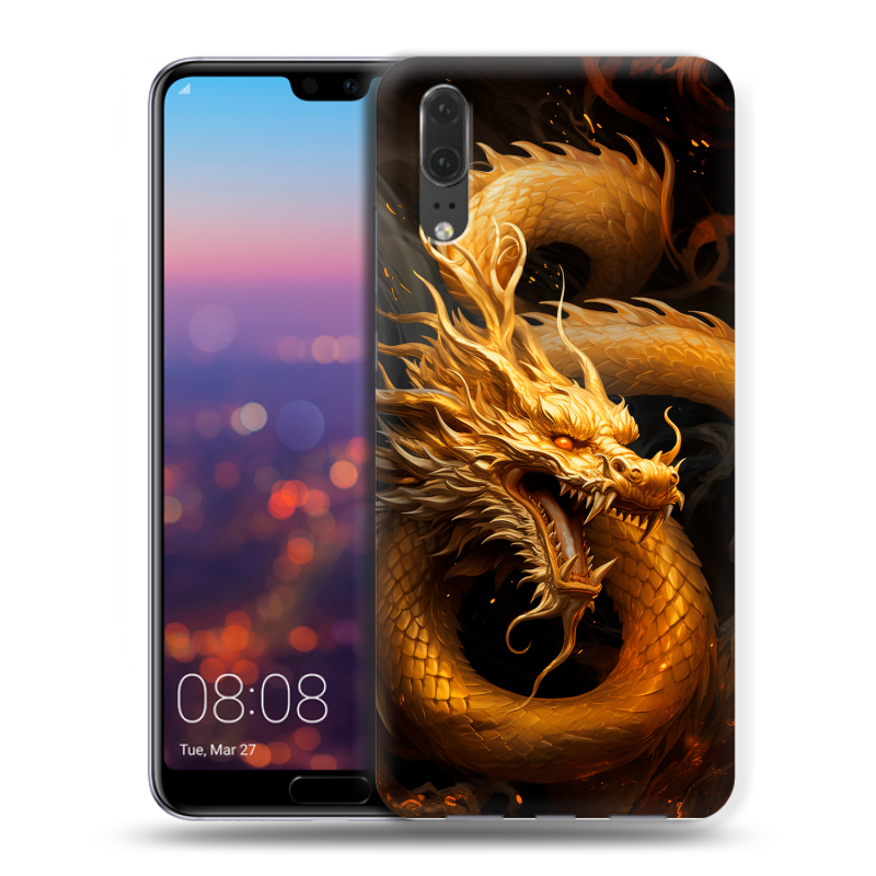 Силиконовый чехол на Huawei P20 с принтом Золотой дракон Силиконовый чехол на Huawei P20 с принтом Золотой дракон