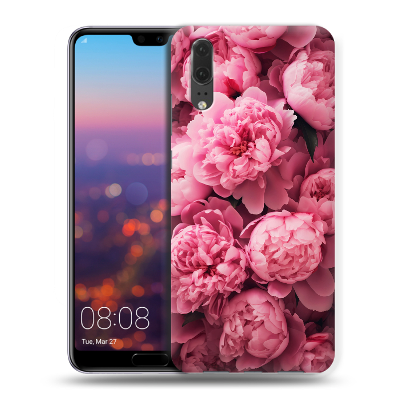 Силиконовый чехол на Huawei P20 с принтом цветы пионы Силиконовый чехол на Huawei P20 с принтом цветы пионы
