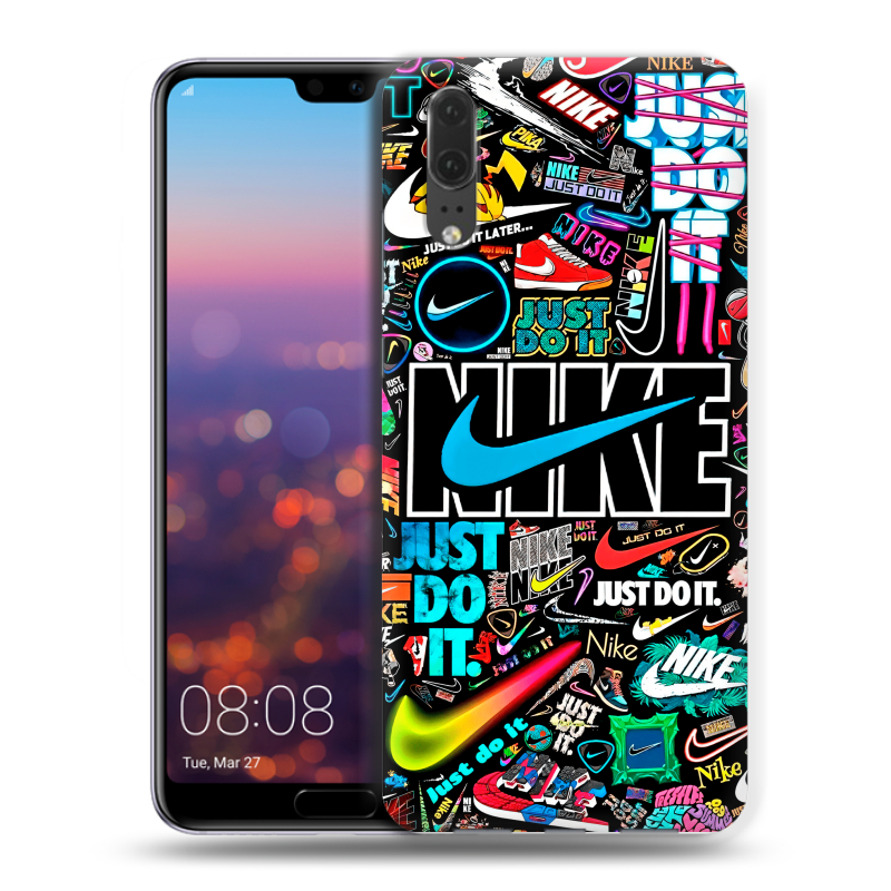 Силиконовый чехол на Huawei P20 с принтом найк nike черный Силиконовый чехол на Huawei P20 с принтом найк nike черный