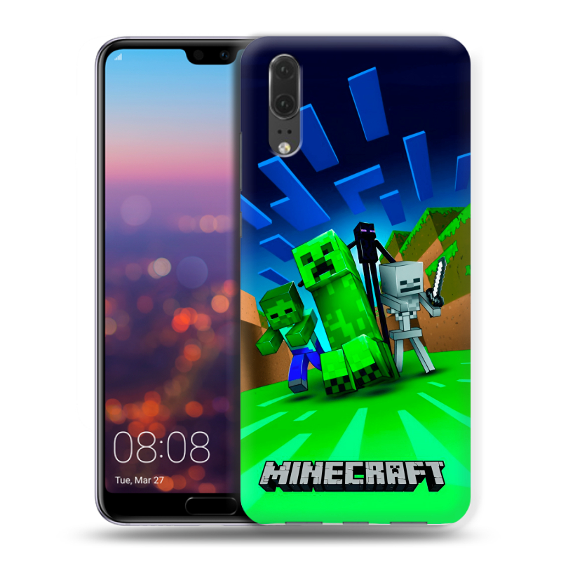 Силиконовый чехол на Huawei P20 с принтом Майнкрафт Силиконовый чехол на Huawei P20 с принтом Майнкрафт